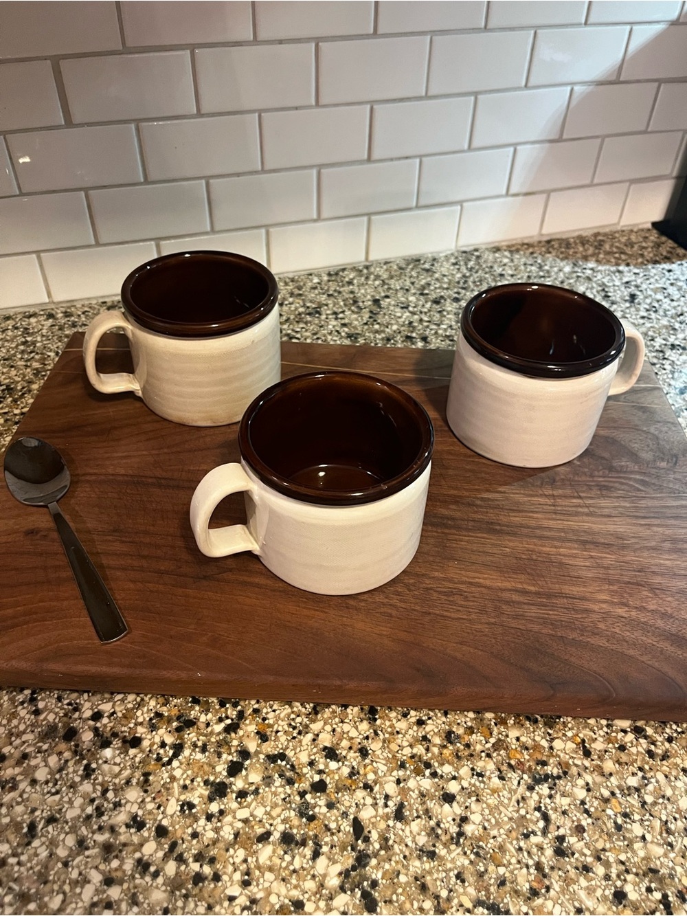 Two-Tone Brown Interior Cream Ceramic Coffee Mug Set - 3 Pack